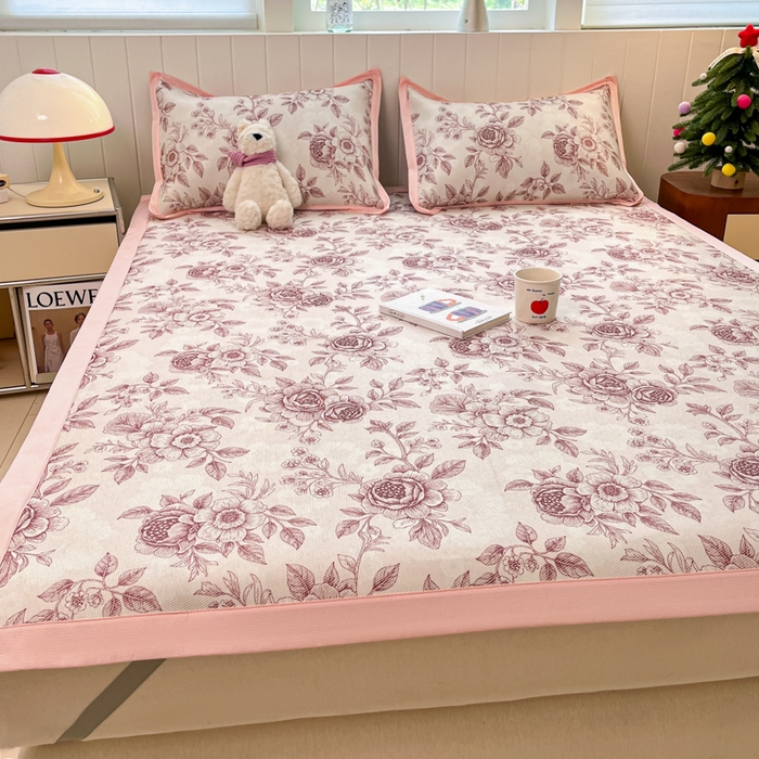 91家纺网 家纺一手货源 找家纺 小叮当家纺仓储工厂店 2025新款A类小清新卡通高品质冰藤印花床席款凉席席子-床席款 冰藤席-古韵花香