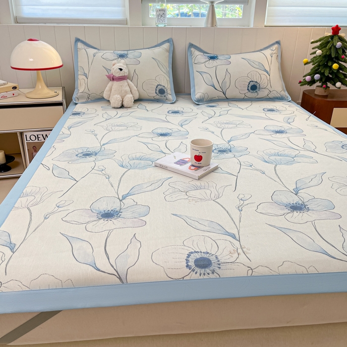 91家纺网 家纺一手货源 找家纺 小叮当家纺仓储工厂店 2025新款A类小清新卡通高品质冰藤印花床席款凉席席子-床席款 冰藤席-蓝梦里