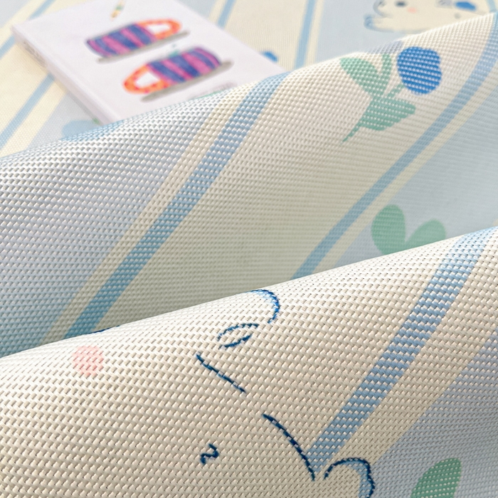 91家纺网 家纺一手货源 找家纺 小叮当家纺仓储工厂店 2025新款A类小清新卡通高品质冰藤印花床席款凉席席子-床席款 冰藤席-蓝条兔