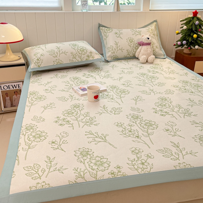 91家纺网 家纺一手货源 找家纺 小叮当家纺仓储工厂店 2025新款A类小清新卡通高品质冰藤印花床席款凉席席子-床席款 冰藤席-绿意