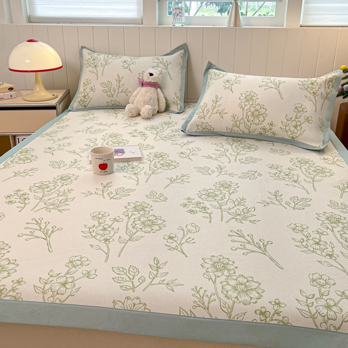 91家纺网 家纺一手货源 找家纺 小叮当家纺仓储工厂店 2025新款A类小清新卡通高品质冰藤印花床席款凉席席子-床席款 冰藤席-绿意