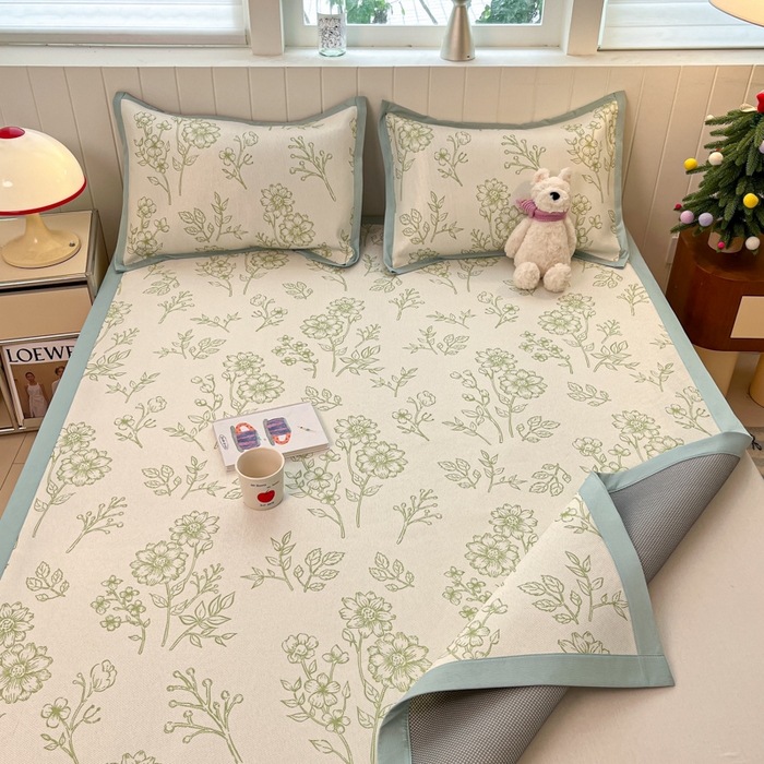 91家纺网 家纺一手货源 找家纺 小叮当家纺仓储工厂店 2025新款A类小清新卡通高品质冰藤印花床席款凉席席子-床席款 冰藤席-绿意