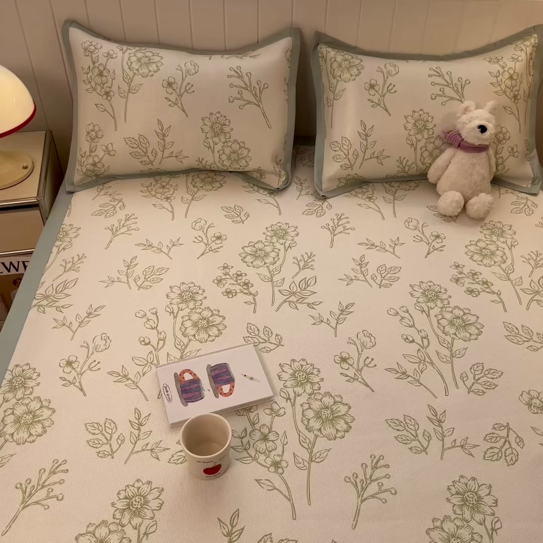 91家纺网 家纺一手货源 找家纺 小叮当家纺仓储工厂店 2025新款A类小清新卡通高品质冰藤印花床席款凉席席子-床席款 冰藤席-绿意