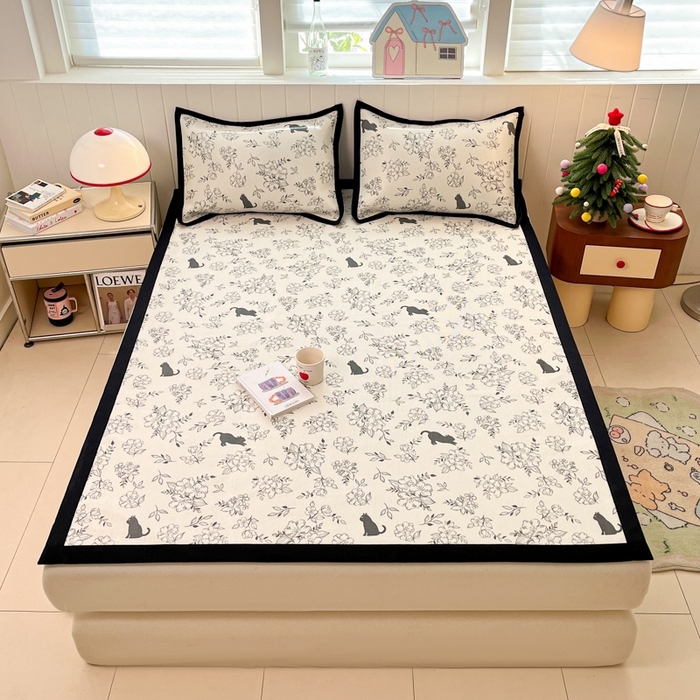 91家纺网 家纺一手货源 找家纺 小叮当家纺仓储工厂店 2025新款A类小清新卡通高品质冰藤印花床席款凉席席子-床席款 冰藤席-猫先生