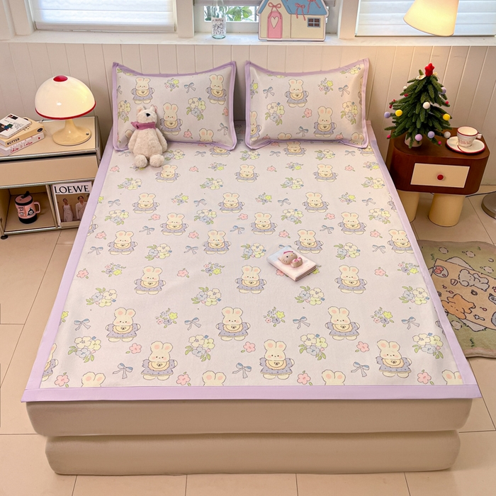 91家纺网 家纺一手货源 找家纺 小叮当家纺仓储工厂店 2025新款A类小清新卡通高品质冰藤印花床席款凉席席子-床席款 冰藤席-萌小兔