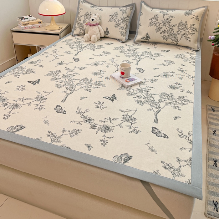 91家纺网 家纺一手货源 找家纺 小叮当家纺仓储工厂店 2025新款A类小清新卡通高品质冰藤印花床席款凉席席子-床席款 冰藤席-梦蝶