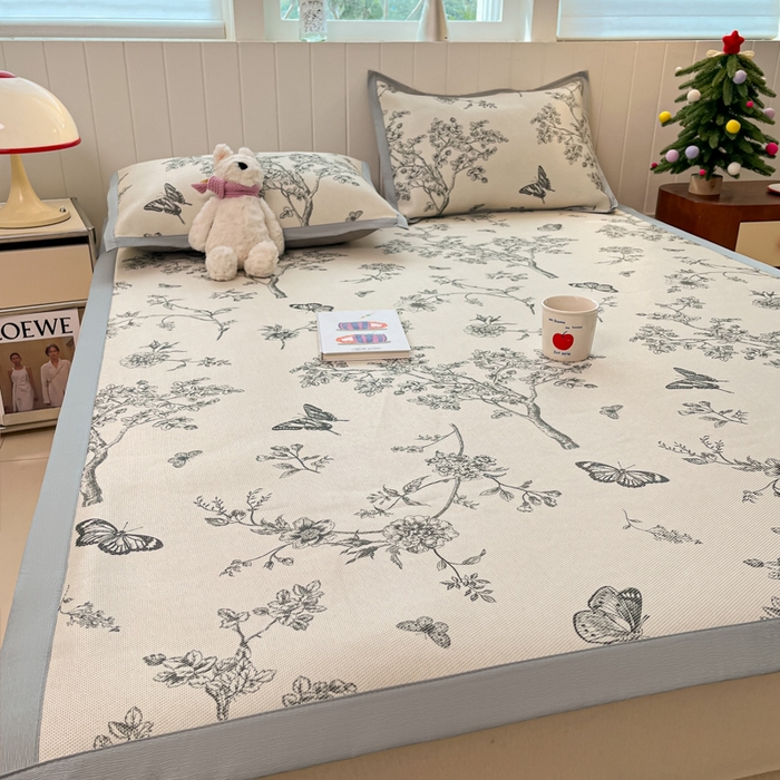 91家纺网 家纺一手货源 找家纺 小叮当家纺仓储工厂店 2025新款A类小清新卡通高品质冰藤印花床席款凉席席子-床席款 冰藤席-梦蝶