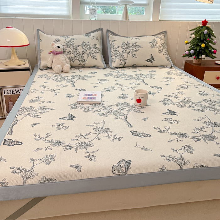 91家纺网 家纺一手货源 找家纺 小叮当家纺仓储工厂店 2025新款A类小清新卡通高品质冰藤印花床席款凉席席子-床席款 冰藤席-梦蝶