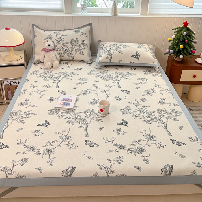 91家纺网 家纺一手货源 找家纺 小叮当家纺仓储工厂店 2025新款A类小清新卡通高品质冰藤印花床席款凉席席子-床席款 冰藤席-梦蝶