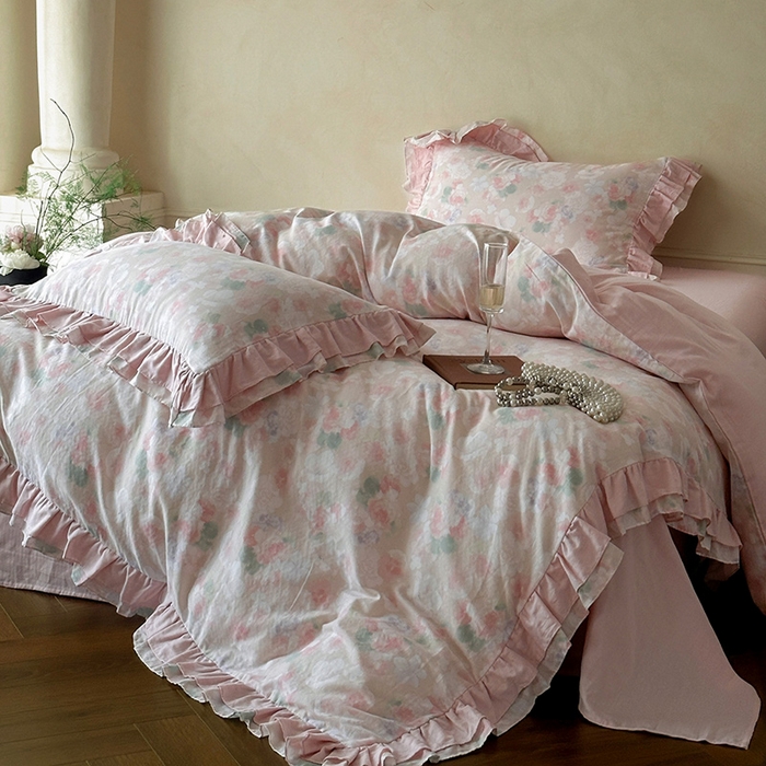 （总）乐美家纺 2025新款全棉纯棉法式双层纱花边四件套