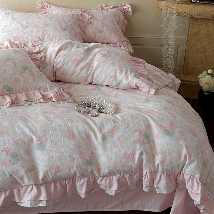 91家纺网 家纺一手货源 找家纺 （总）乐美家纺 2025新款全棉纯棉法式双层纱花边四件套