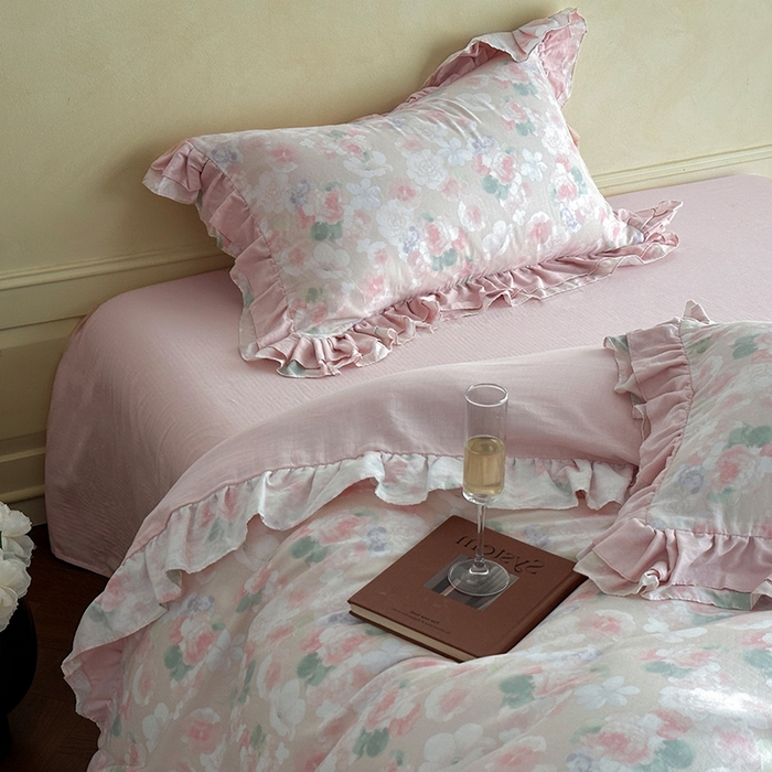 91家纺网 家纺一手货源 找家纺 （总）乐美家纺 2025新款全棉纯棉法式双层纱花边四件套