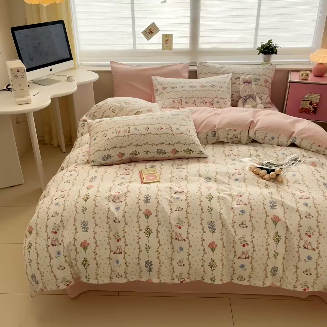 91家纺网 家纺一手货源 找家纺 富瑞阁 新款印花加厚加密13070全棉四件套（全尺寸）枝间梦