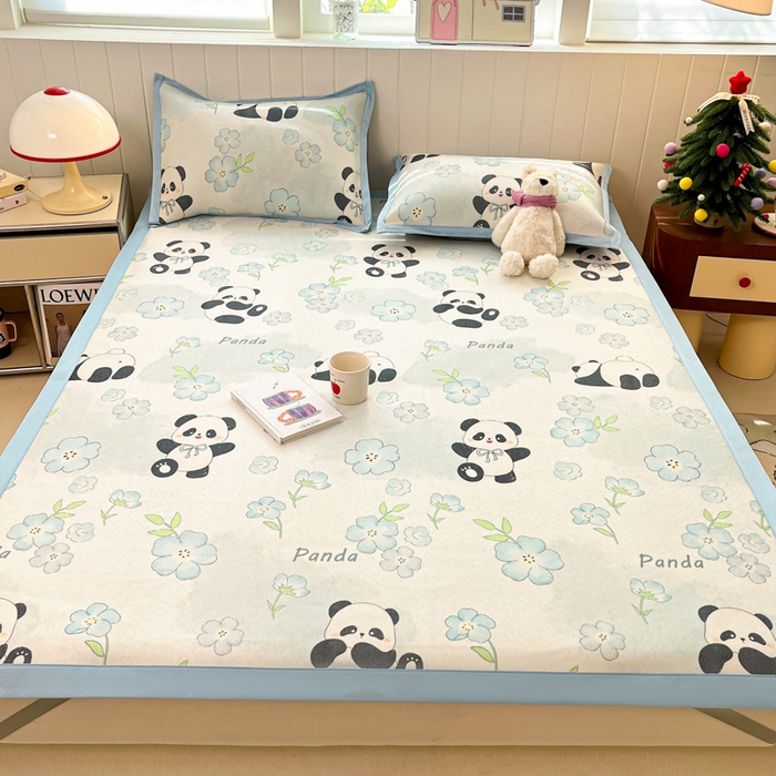 91家纺网 家纺一手货源 找家纺 小叮当家纺仓储工厂店 2025新款A类小清新卡通高品质冰藤印花床席款凉席席子-床席款 冰藤席-熊猫团团