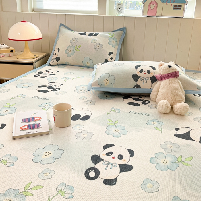 91家纺网 家纺一手货源 找家纺 小叮当家纺仓储工厂店 2025新款A类小清新卡通高品质冰藤印花床席款凉席席子-床席款 冰藤席-熊猫团团