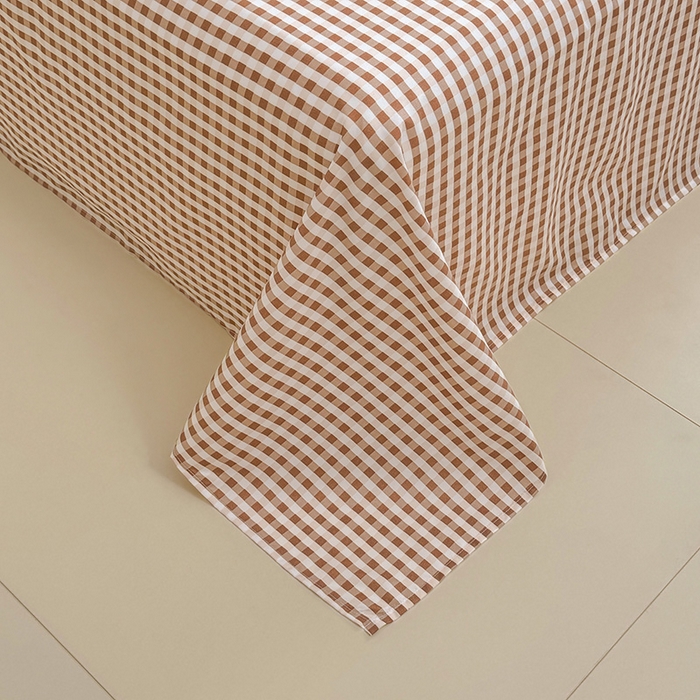 91家纺网 家纺一手货源 找家纺 十一家居 2025年新款ins无印风A类云朵亲肤水洗棉单床单——眠语系列 豆沙小格