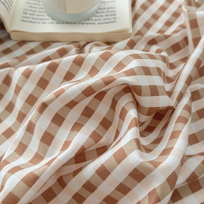 91家纺网 家纺一手货源 找家纺 十一家居 2025年新款ins无印风A类云朵亲肤水洗棉单床单——眠语系列 豆沙小格