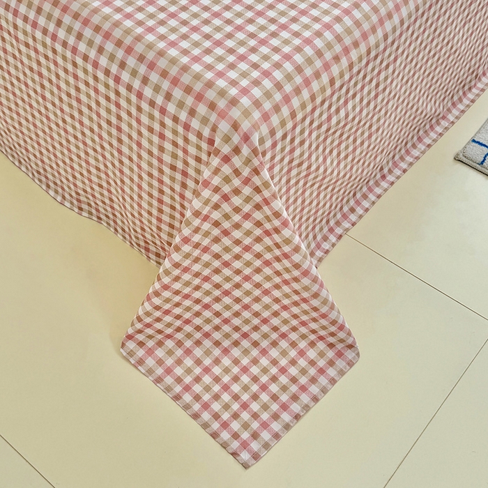 91家纺网 家纺一手货源 找家纺 十一家居 2025年新款ins无印风A类云朵亲肤水洗棉单床单——眠语系列 粉咖小格