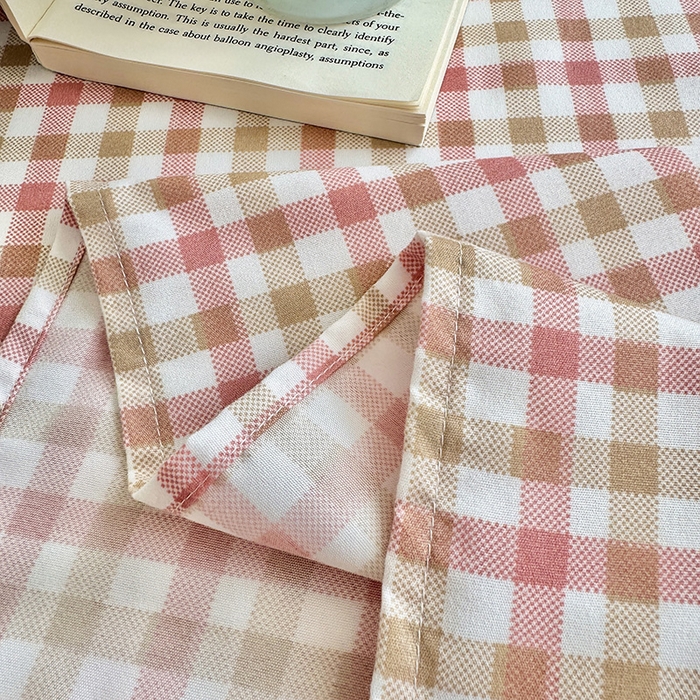 91家纺网 家纺一手货源 找家纺 十一家居 2025年新款ins无印风A类云朵亲肤水洗棉单床单——眠语系列 粉咖小格