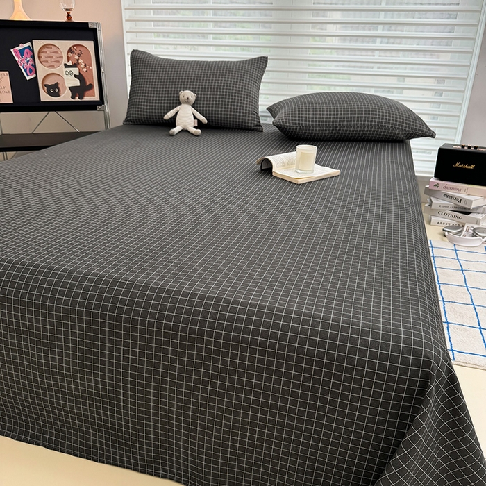91家纺网 家纺一手货源 找家纺 十一家居 2025年新款ins无印风A类云朵亲肤水洗棉单床单——眠语系列 黑小格