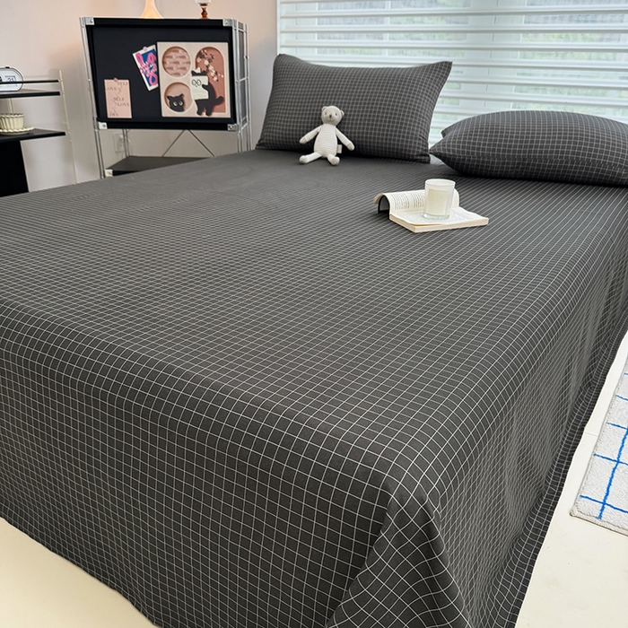 91家纺网 家纺一手货源 找家纺 十一家居 2025年新款ins无印风A类云朵亲肤水洗棉单床单——眠语系列 黑小格