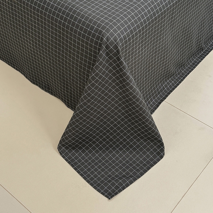 91家纺网 家纺一手货源 找家纺 十一家居 2025年新款ins无印风A类云朵亲肤水洗棉单床单——眠语系列 黑小格