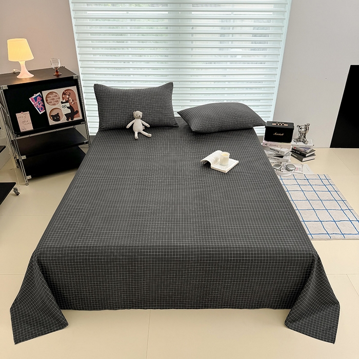 91家纺网 家纺一手货源 找家纺 十一家居 2025年新款ins无印风A类云朵亲肤水洗棉单床单——眠语系列 黑小格