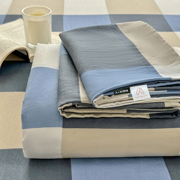 十一家居 2025年新款ins无印风A类云朵亲肤水洗棉单床单——眠语系列 蓝调大格