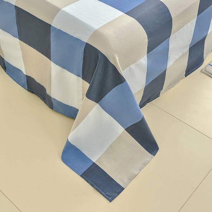 91家纺网 家纺一手货源 找家纺 十一家居 2025年新款ins无印风A类云朵亲肤水洗棉单床单——眠语系列 蓝调大格