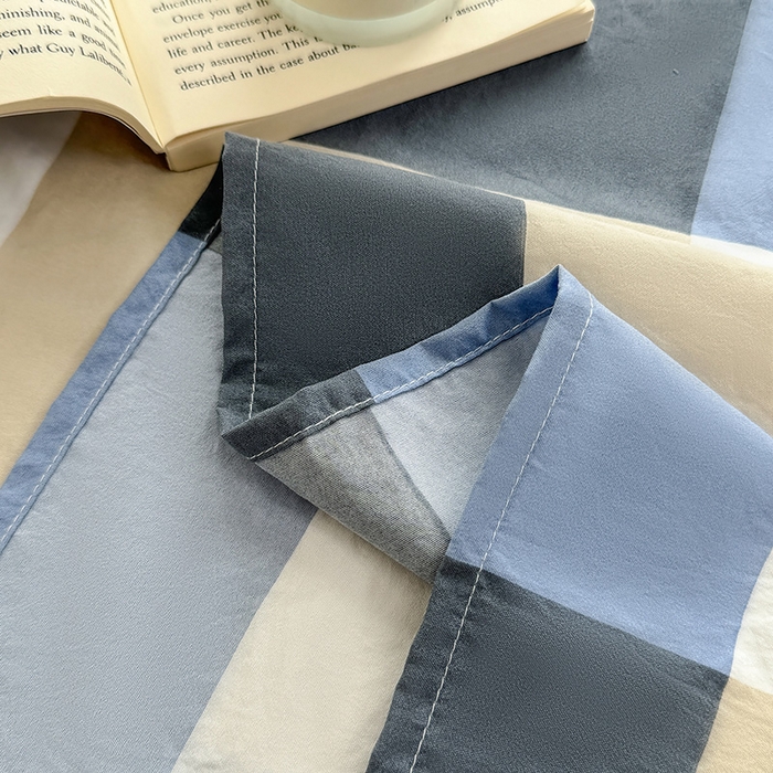 91家纺网 家纺一手货源 找家纺 十一家居 2025年新款ins无印风A类云朵亲肤水洗棉单床单——眠语系列 蓝调大格