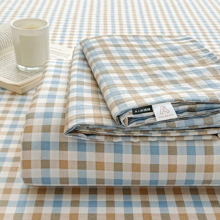 十一家居 2025年新款ins无印风A类云朵亲肤水洗棉单床单——眠语系列 蓝咖小格