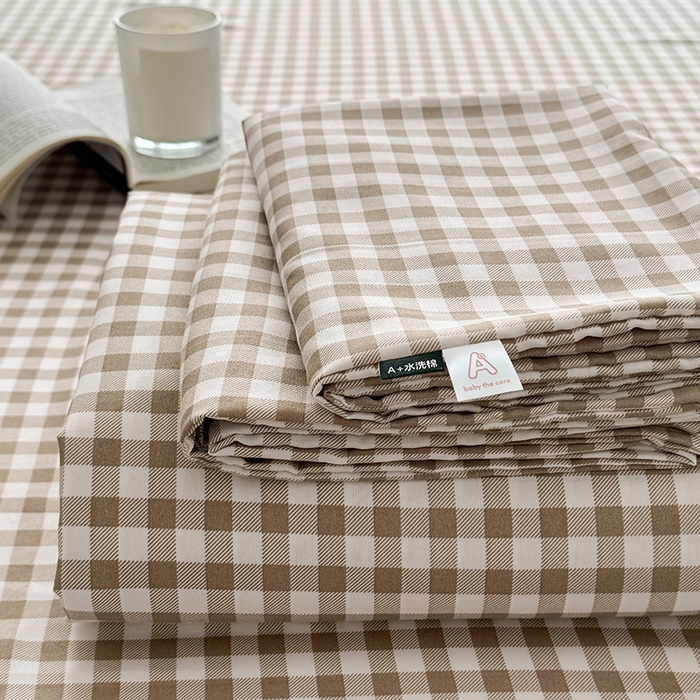 十一家居 2025年新款ins无印风A类云朵亲肤水洗棉单床单——眠语系列 奶咖小格