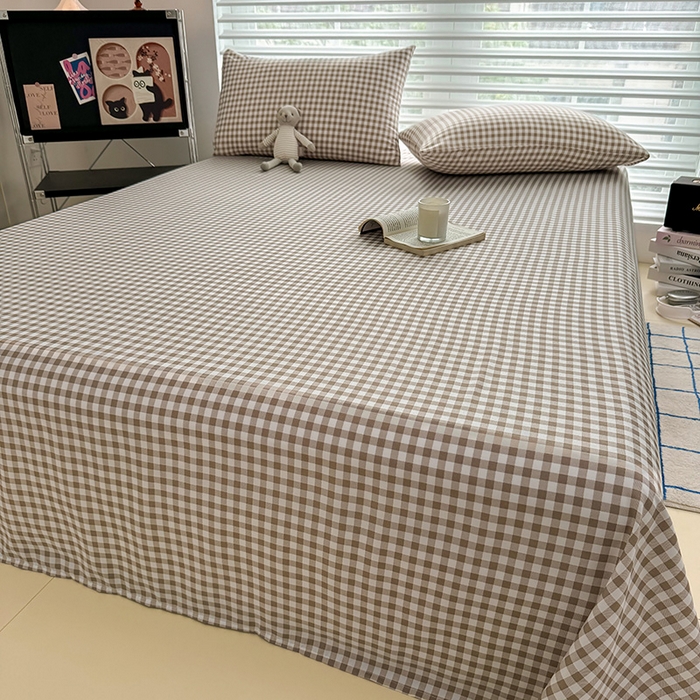 91家纺网 家纺一手货源 找家纺 十一家居 2025年新款ins无印风A类云朵亲肤水洗棉单床单——眠语系列 奶咖小格