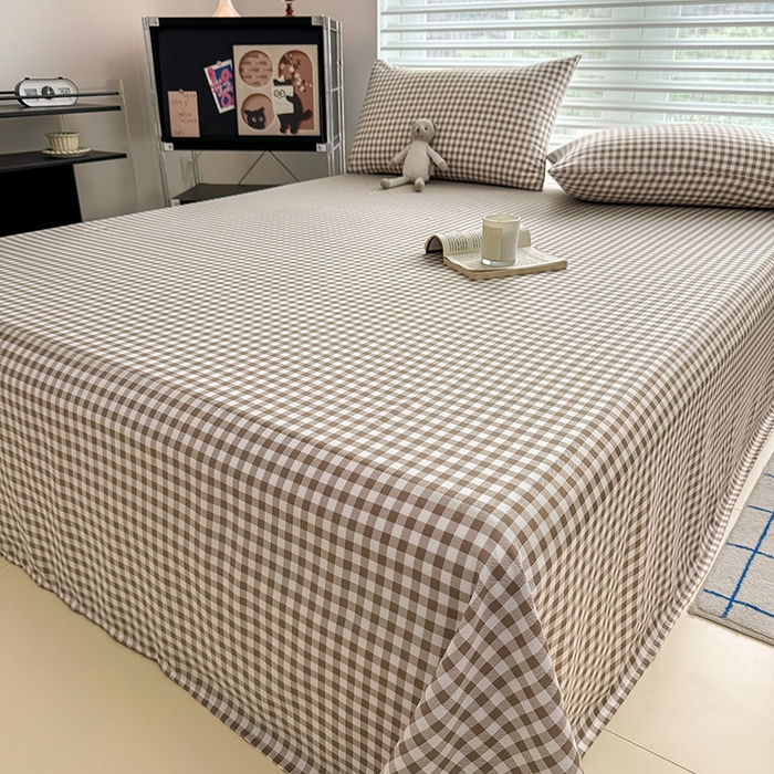 91家纺网 家纺一手货源 找家纺 十一家居 2025年新款ins无印风A类云朵亲肤水洗棉单床单——眠语系列 奶咖小格