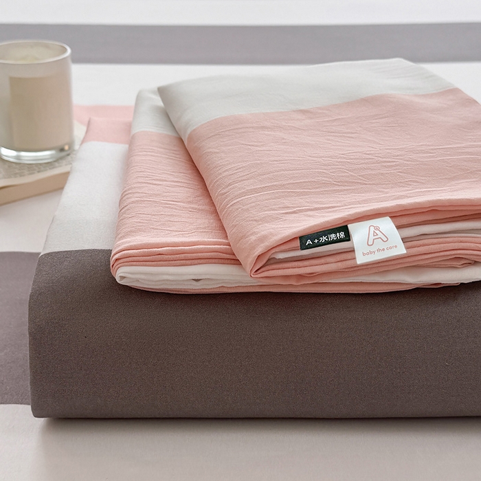 十一家居 2025年新款ins无印风A类云朵亲肤水洗棉单床单——眠语系列 桃灰格