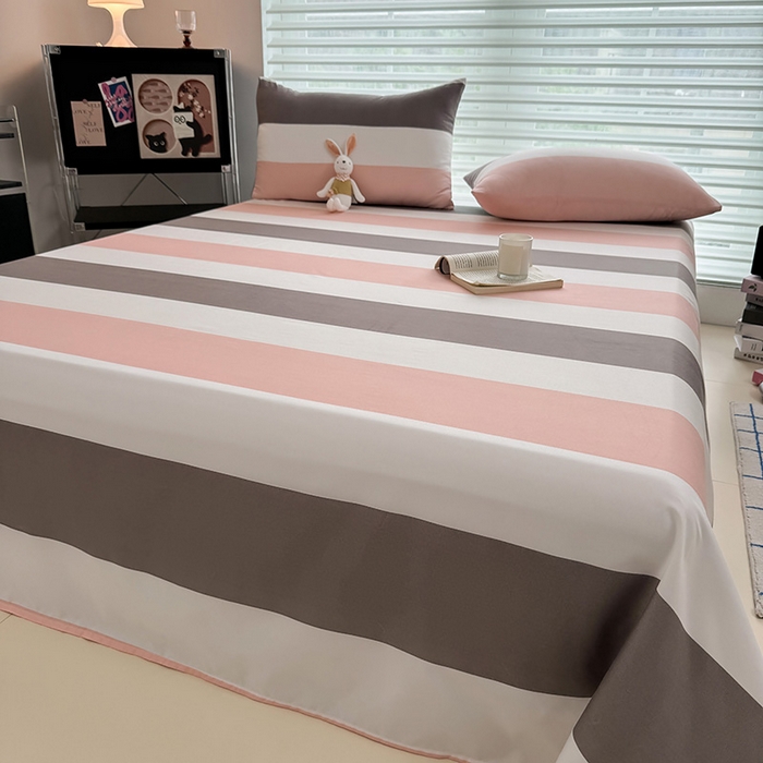 91家纺网 家纺一手货源 找家纺 十一家居 2025年新款ins无印风A类云朵亲肤水洗棉单床单——眠语系列 桃灰格