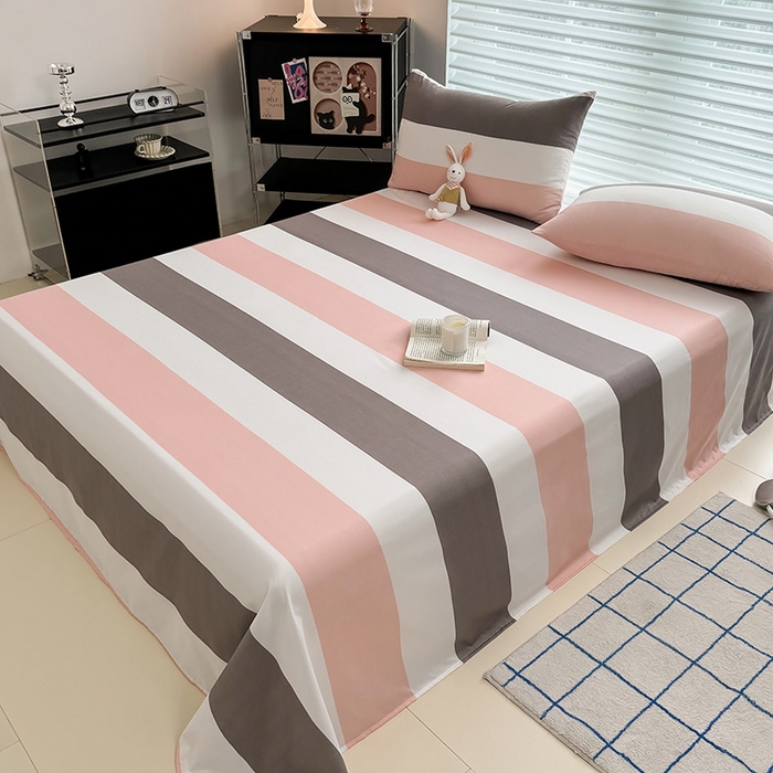 91家纺网 家纺一手货源 找家纺 十一家居 2025年新款ins无印风A类云朵亲肤水洗棉单床单——眠语系列 桃灰格