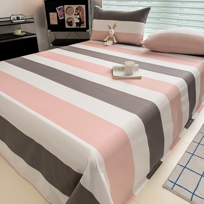 91家纺网 家纺一手货源 找家纺 十一家居 2025年新款ins无印风A类云朵亲肤水洗棉单床单——眠语系列 桃灰格