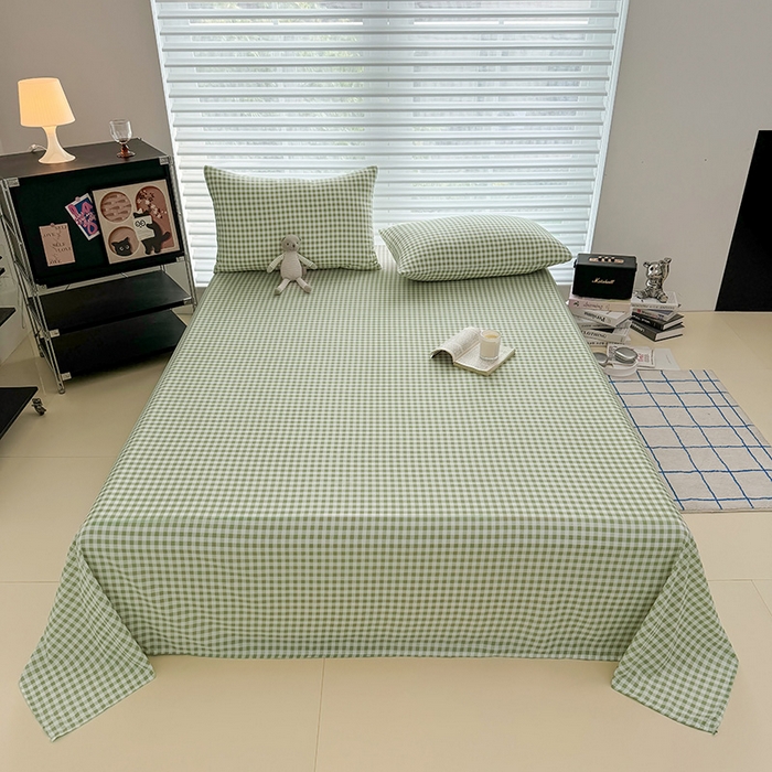 91家纺网 家纺一手货源 找家纺 十一家居 2025年新款ins无印风A类云朵亲肤水洗棉单床单——眠语系列 小绿格