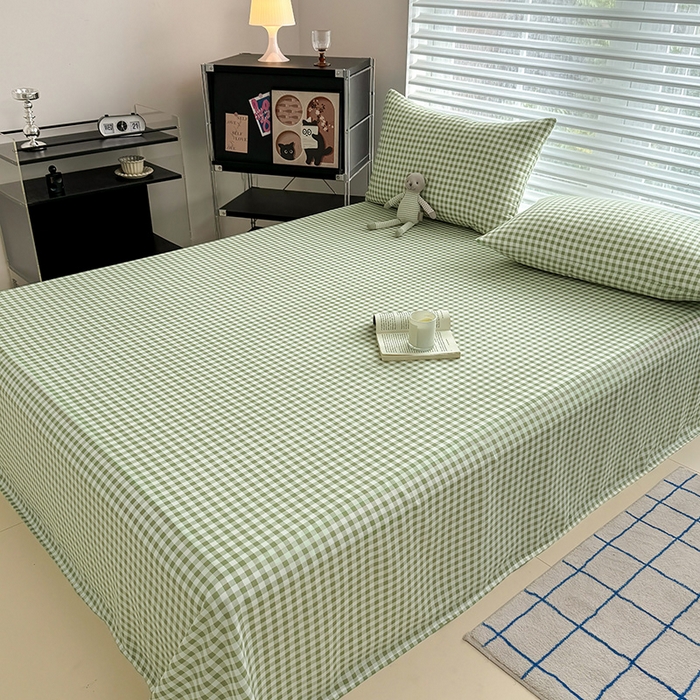 91家纺网 家纺一手货源 找家纺 十一家居 2025年新款ins无印风A类云朵亲肤水洗棉单床单——眠语系列 小绿格