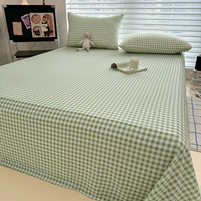 91家纺网 家纺一手货源 找家纺 十一家居 2025年新款ins无印风A类云朵亲肤水洗棉单床单——眠语系列 小绿格