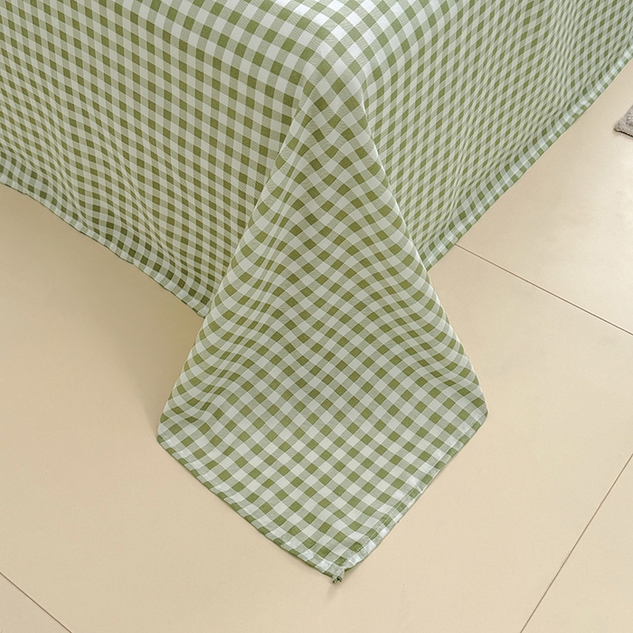 91家纺网 家纺一手货源 找家纺 十一家居 2025年新款ins无印风A类云朵亲肤水洗棉单床单——眠语系列 小绿格