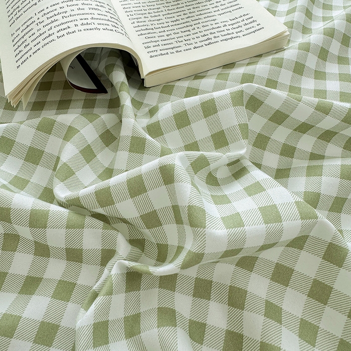 91家纺网 家纺一手货源 找家纺 十一家居 2025年新款ins无印风A类云朵亲肤水洗棉单床单——眠语系列 小绿格