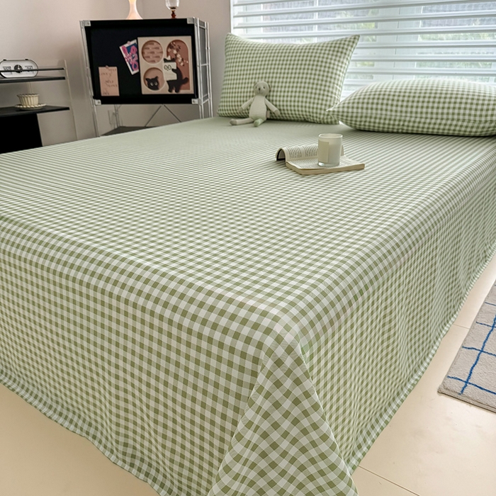 91家纺网 家纺一手货源 找家纺 十一家居 2025年新款ins无印风A类云朵亲肤水洗棉单床单——眠语系列 小绿格