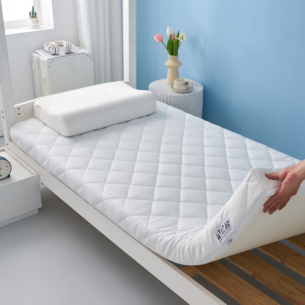 91家纺网 家纺一手货源 找家纺 （总）时奥家纺 2025新款元气记忆棉活套绗绣款床垫-学生款