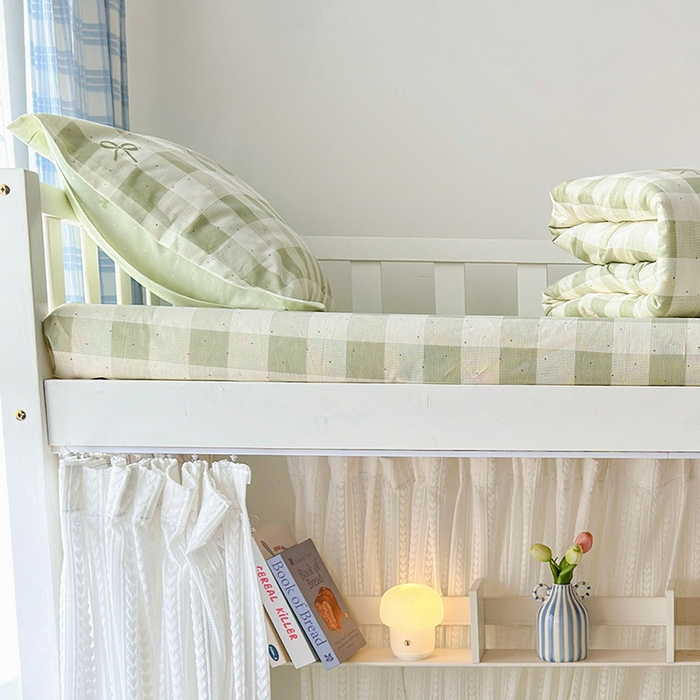 91家纺网 家纺一手货源 找家纺 拾物记 2025新款A类全棉纯棉棉印花学生床笠床笠单件单床笠 芥绿蝴蝶结