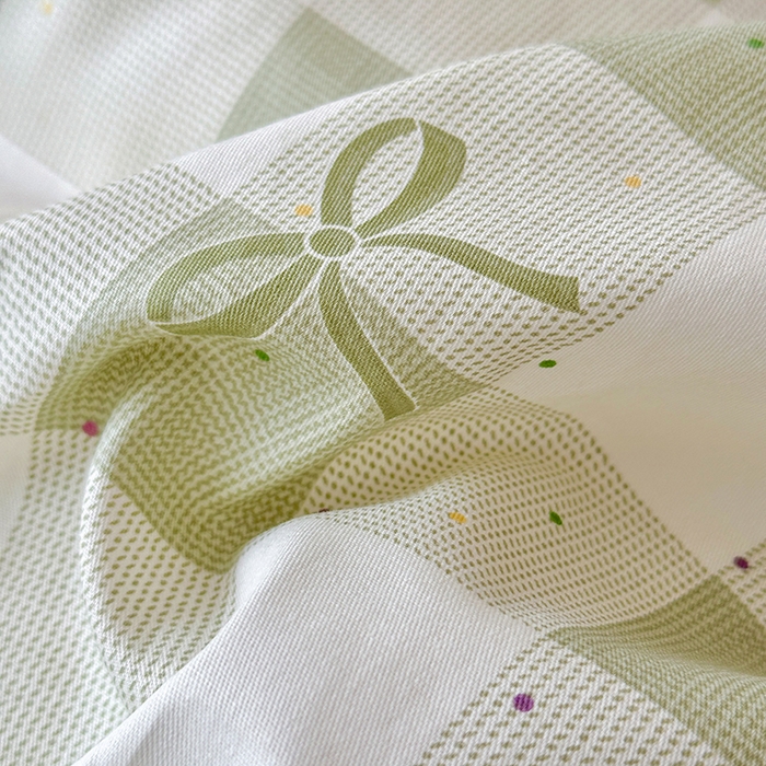 91家纺网 家纺一手货源 找家纺 拾物记 2025新款A类全棉纯棉棉印花学生床笠床笠单件单床笠 芥绿蝴蝶结