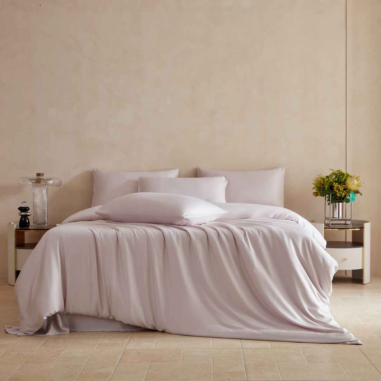 91家纺网 家纺一手货源 找家纺 轩和家居 2025新款天竹60支竹浆纤维A类婴幼儿级别天然抗菌抑菌四件套 椰灰