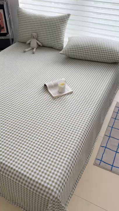 91家纺网 家纺一手货源 找家纺 十一家居 2025年新款ins无印风A类云朵亲肤水洗棉单床单——眠语系列 小绿格