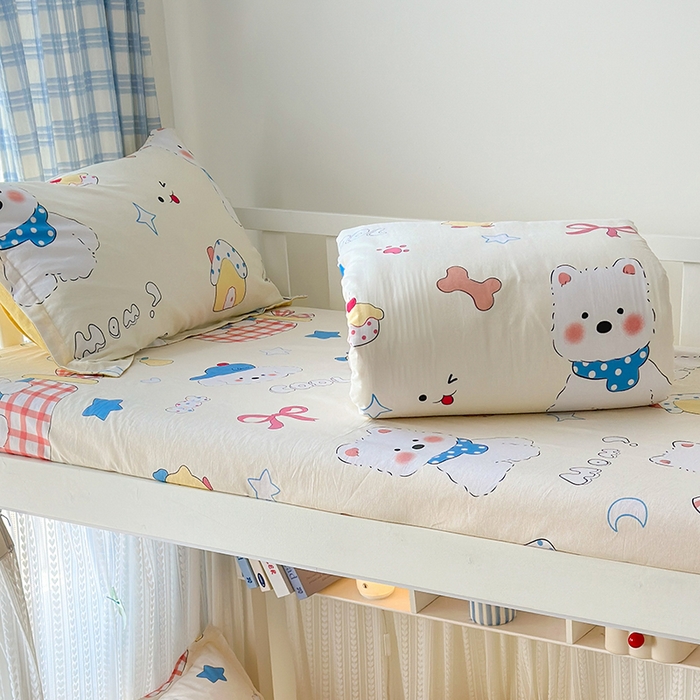 91家纺网 家纺一手货源 找家纺 拾物记 2025新款A类全棉纯棉棉印花学生床笠床笠单件单床笠 萌宠小屋